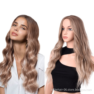 High Quality Long Ash Blonde Color Machine Made Wig For Black Women Daily Use Heat Resistant Synthetic Body Wave Haircut Wigs